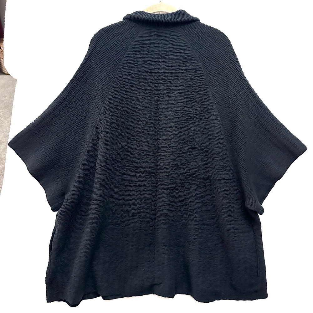 Eileen Fisher XL Silk Blend Textured Crinkle Open Front Cardigan Jacket Black - Picture 10 of 10